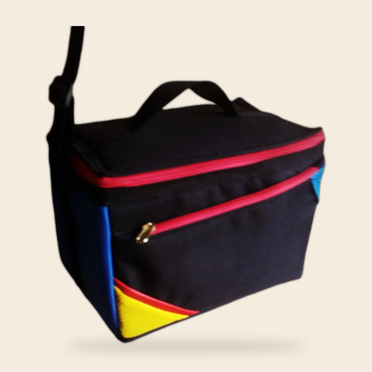 Monogram lunch bag with yellow corner on cream studio