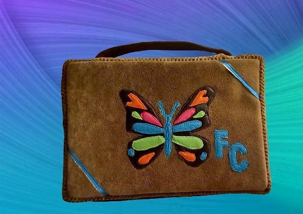 Suede bible bag with butterfly embroidery